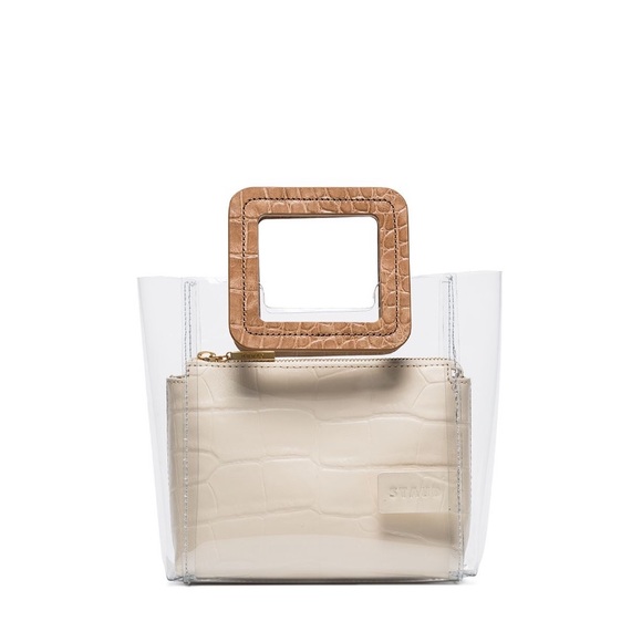 STAUD Handbags - Staud Mini Shirley Bag in Clear/Camel Faux Croc